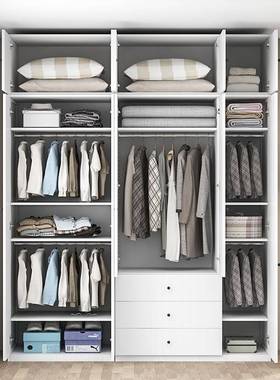 白色小户型钢制衣柜抽屉式收纳柜卧室组合衣橱60cm深大容量储物柜