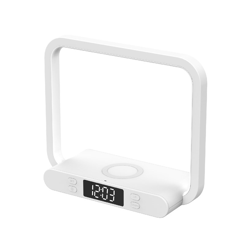 新款10W无线充台灯触摸三档调光时间显H示功能USB输出床头充电夜