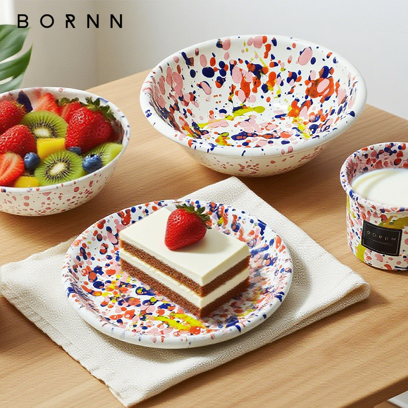 土耳其bornn搪瓷手工餐盘餐具珐琅盘子牛奶杯家用沙拉酸奶碗托盘,餐饮具,盘,淘宝优惠券,粉丝福利购,淘宝优惠卷