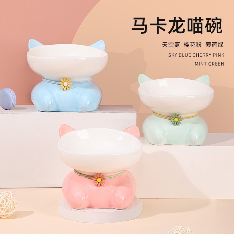 卡通陶瓷斜口猫碗防打翻猫粮碗