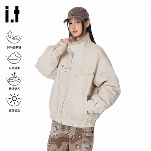 it GROUNDZERO 美式复古宽松绒毛设计感座山雕夹克羽绒服外套男女