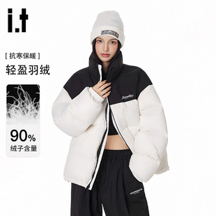 it GROUNDZERO 美式经典款前后草体绣花90白鸭绒情侣款羽绒服外套