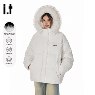 it GROUNDZERO轻薄羽绒服男女款冬季2025新款大毛领连帽加厚外套