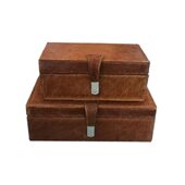 现代简约创意家居摆件客厅软装 饰样板房饰品真皮马毛收纳盒二件套