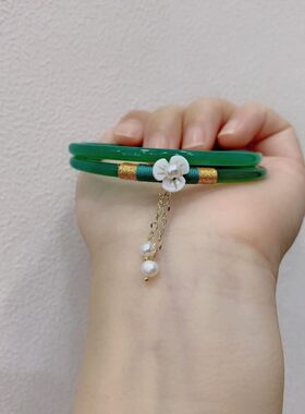 网红款叮当镯绿玉髓手镯细镯古风宫铃汉服日常搭配一步一响4mm