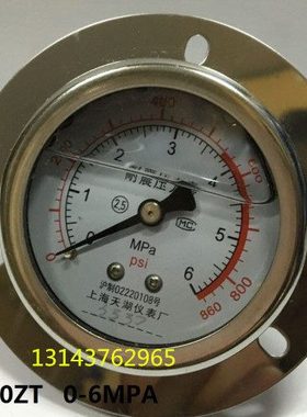 轴向耐震带边压力表YN-60ZT -6MPa  860PSi YTN-60ZT