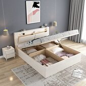 北欧全实木床现代简约1.8米1.5主卧双人床气压高箱储物落地箱体床