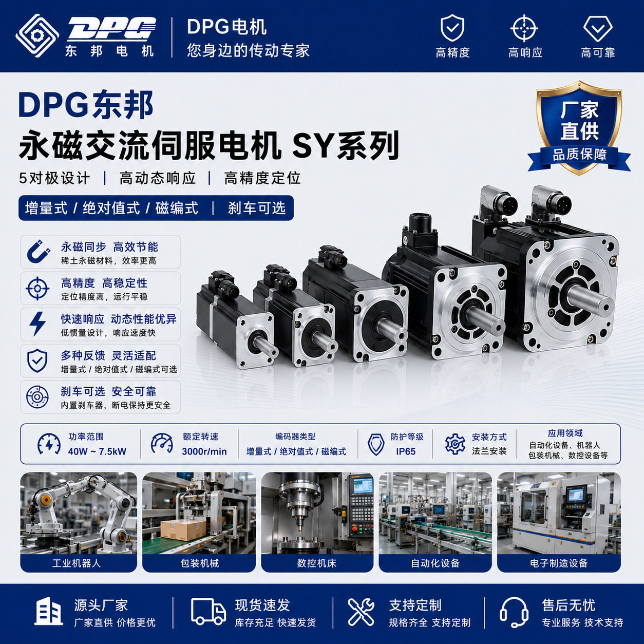 永磁交流伺服电机5对级SY系列增量式/绝对值式/磁编式带刹车