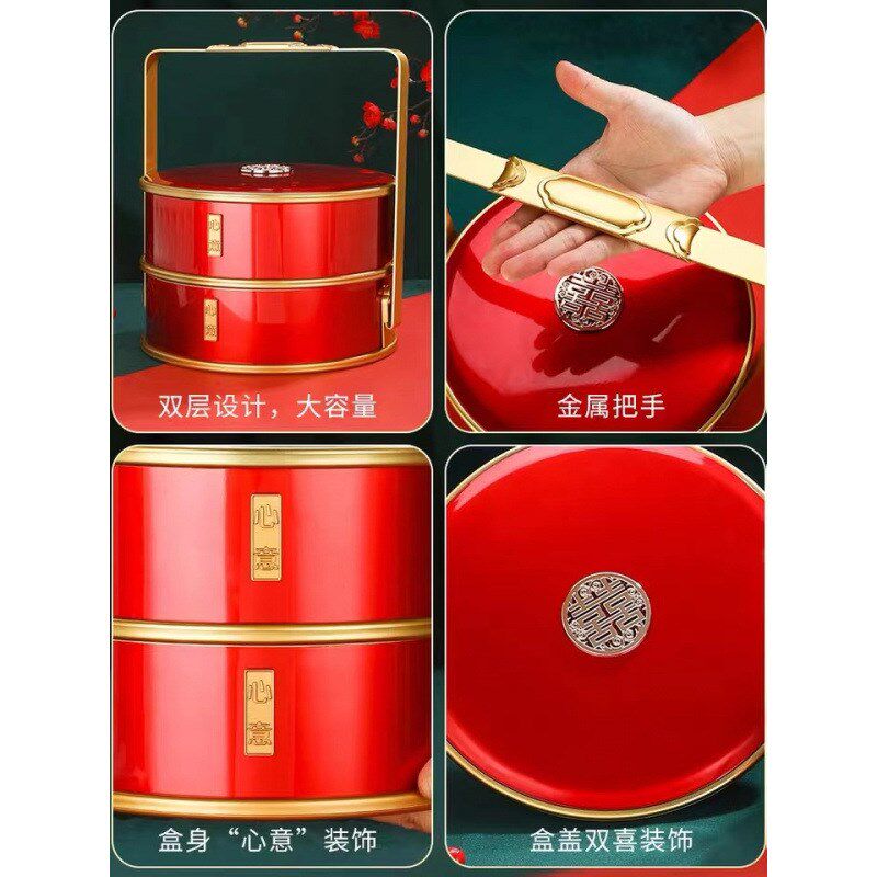 结婚手提食盒饺子盒婚庆双层果盒手提饭盒分格糕点盒子回礼提