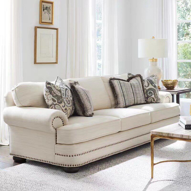 美式乡村复古做旧布艺三人位沙发现代简约小户型客厅家用组合沙发