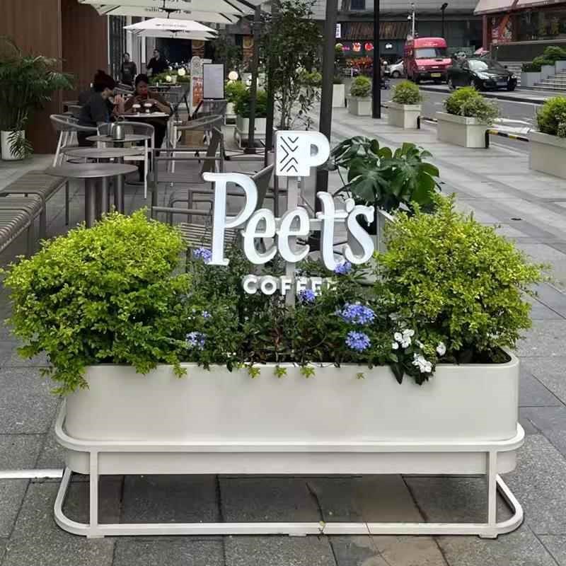 户外铁艺花箱商业街奶茶店外摆防锈花架庭院植物景观园艺隔断花槽