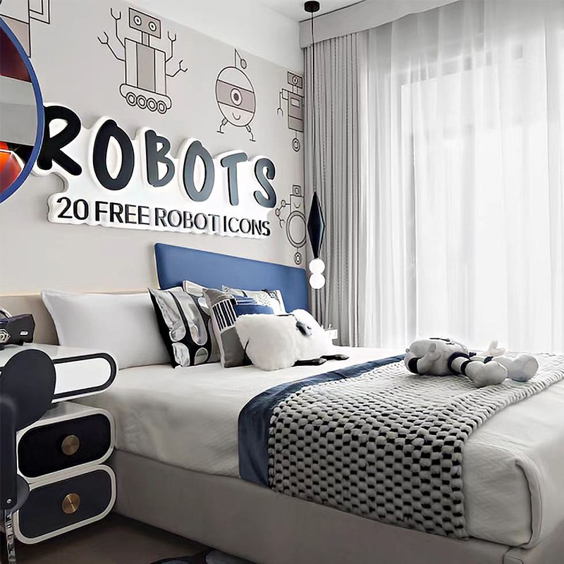 样板间展厅儿童卡通男孩房蓝色系主题床上用品抱枕套十件套多件套