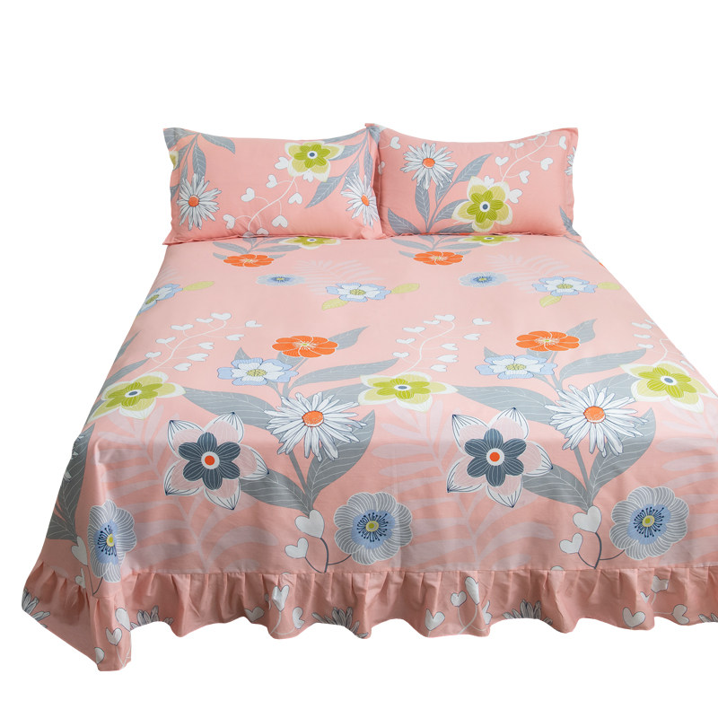 纯棉床单单件100全棉夏天荷叶花边公主风被单子裸睡单双人大睡单