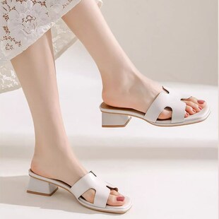 小码凉拖鞋女313233夏季外穿粗跟2024I新款一字法式百搭H拖鞋女34