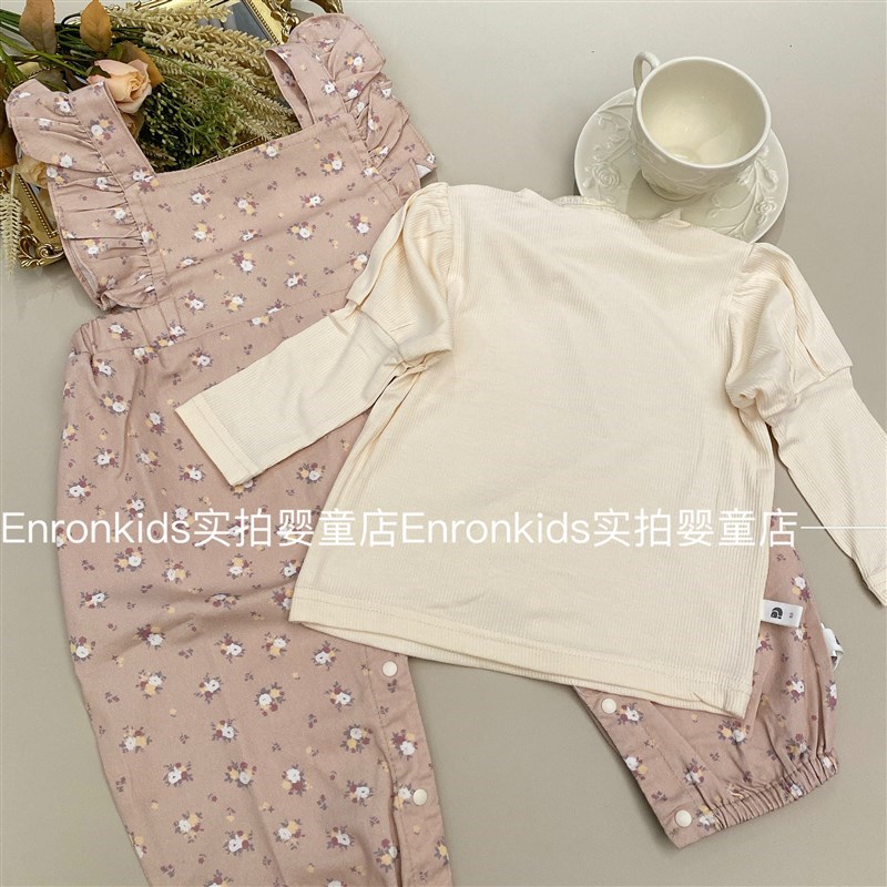 新款女宝宝春秋季连体衣婴儿长袖爬服碎花背带裤两件套小清新哈衣