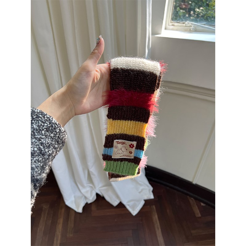 Tagi.彩条马海毛混纺条纹秋冬保暖可爱人宠共用小围巾