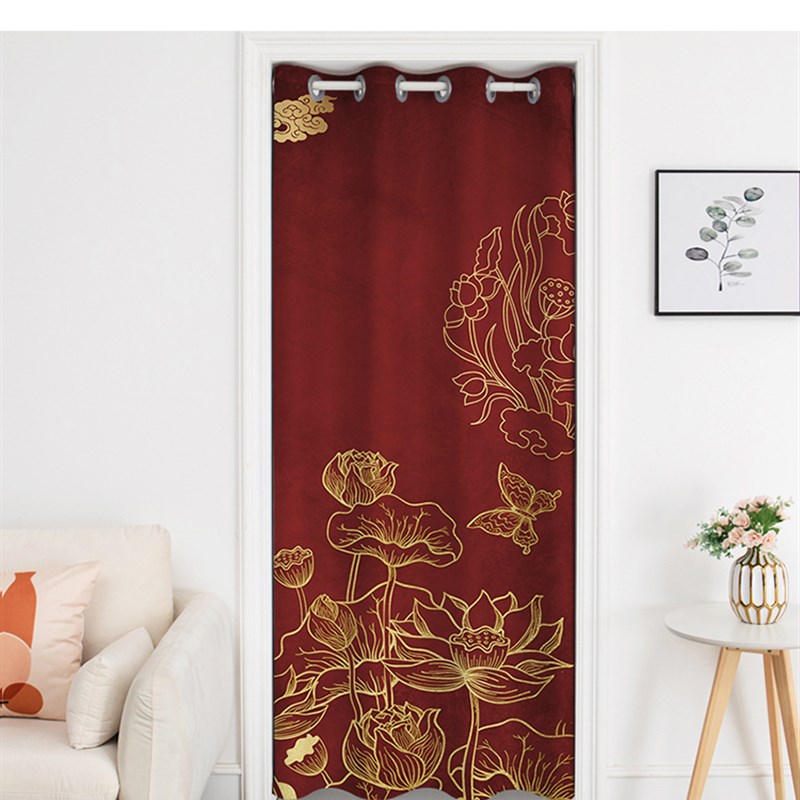 2021新款中式免打孔门帘家用短帘卧室客厅试衣间厨房空调隔断帘