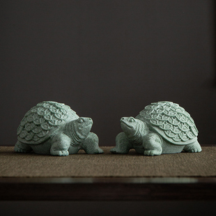 国潮青砂石招财金钱龟雕刻茶宠摆件微景观盆景鱼缸U造景装饰工艺