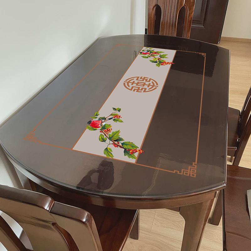 中式氛围感透明桌垫pvc印花塑料软玻璃免洗餐桌T布茶几桌面保护膜