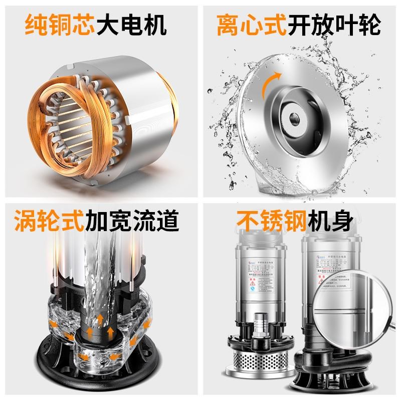 潜水泵220v小型不锈钢抽水泵家用抽清水机高扬程农用灌溉排污水泵