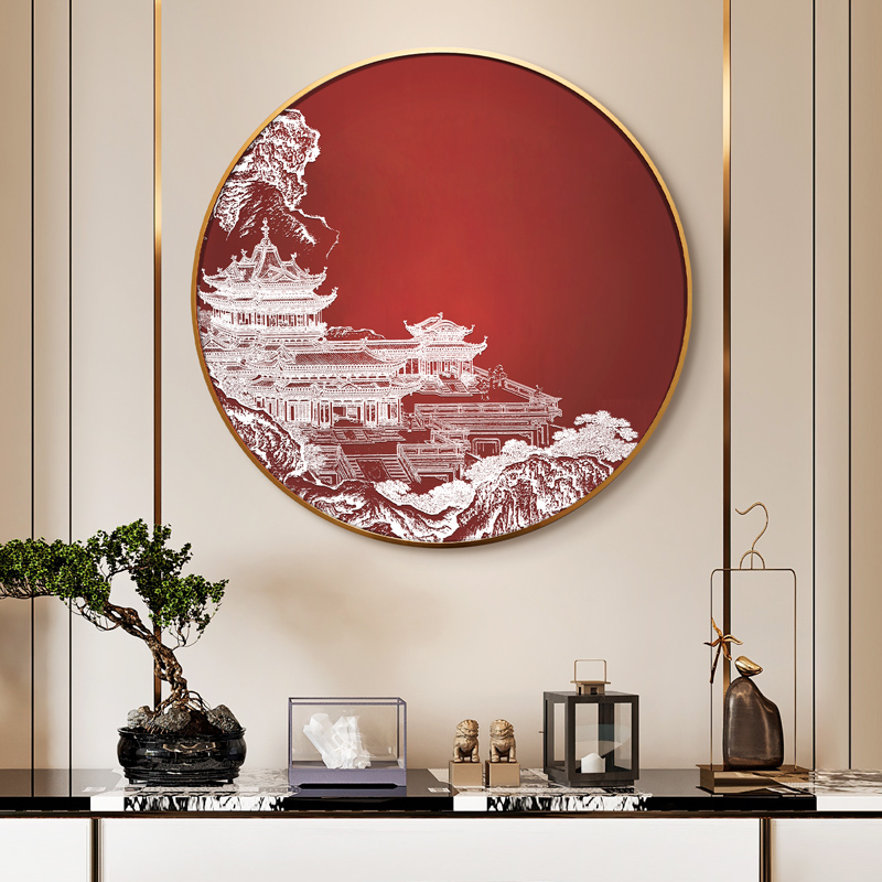 装饰画新中式玄关圆形浮雕立体肌理抽象实物客厅挂画酒店餐厅壁画图片