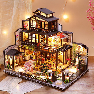 模型屋diy小屋阁楼别墅古都望月小房子diy手工拼装日式古建筑木质