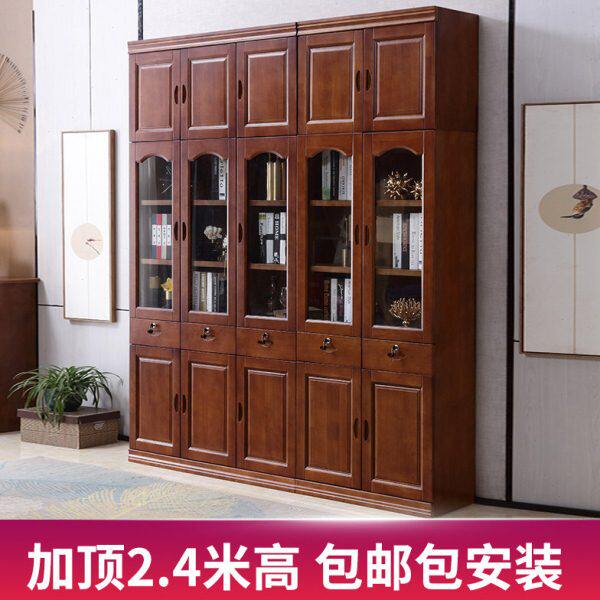 中式实木书柜两门三门四门五门六门加顶自由组合储物柜置物架书橱