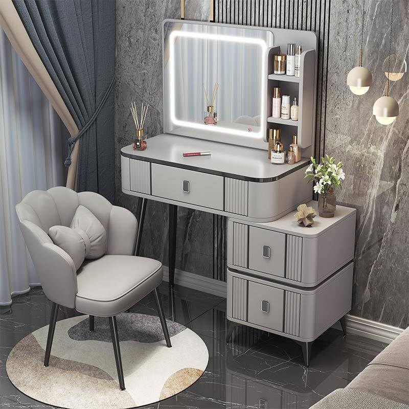 梳妆台卧室现代简约2024新款轻奢小型I床头化妆桌镜子书桌斗柜一