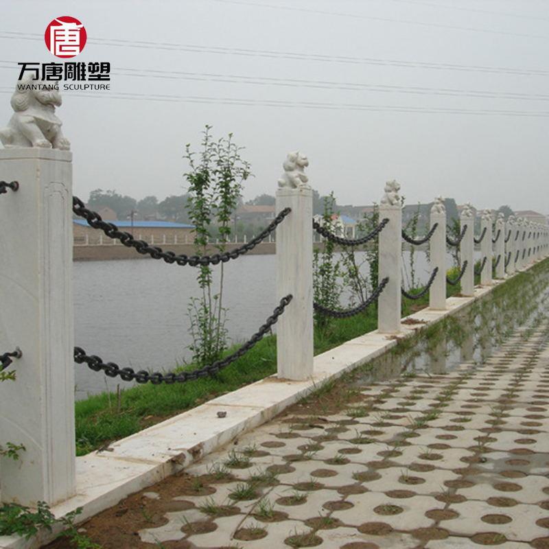 小区流水石头铁链栏杆石雕护栏河道围栏青石汉白玉栏板广场花岗岩