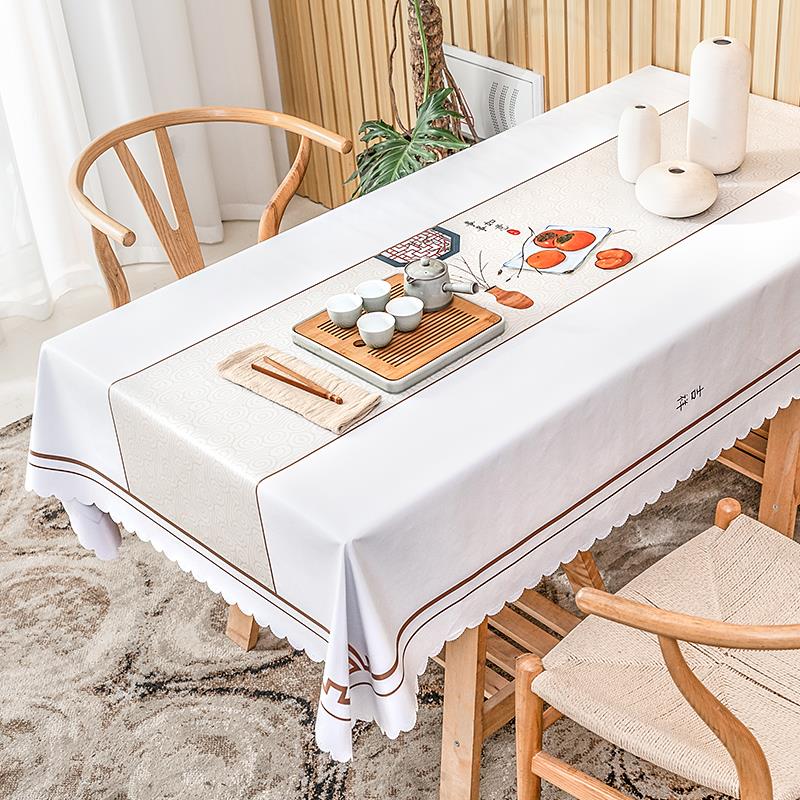 新中式桌布防水防油免洗餐桌台布长方形家用高级感茶桌垫布防烫