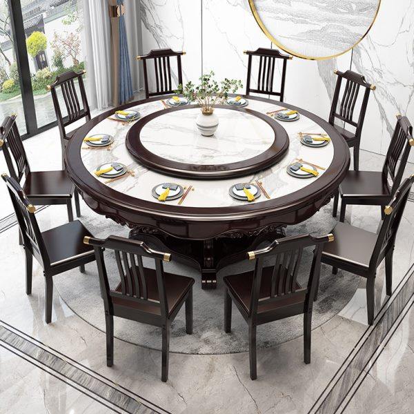 新中式实木岩板餐桌椅组合家用8/10人大圆形带转盘酒店餐厅吃饭桌,住宅家具,岩板餐桌,淘宝优惠券,粉丝福利购,淘宝优惠卷