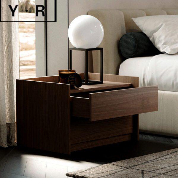 意式极简黑胡桃木色床头柜卧室家具储物柜意大利轻奢风日式床边柜