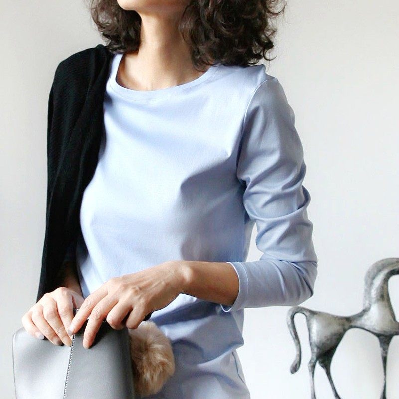 液氨双面丝光棉100%白色t恤女长袖新款圆领纯棉内搭宽松打底衫潮,女装/女士精品,T恤,淘宝优惠券,粉丝福利购,淘宝优惠卷