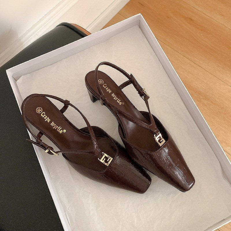 2025夏季新款凉鞋气质小方头小金扣鳗鱼纹小猫跟后空凉鞋女夏季,女鞋,时装凉鞋,淘宝优惠券,粉丝福利购,淘宝优惠卷