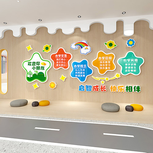 欢迎你小b朋友幼儿园教室走廊布置卡通立体墙贴自粘环创装饰贴纸