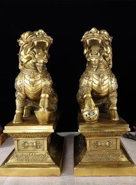 定制专拍铜麒麟摆件一对全铜工艺品祥瑞麒麟家居装饰摆件