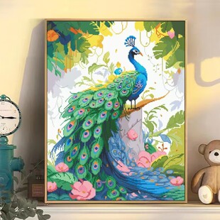 十字绣串珠绣彩珠绣圆珠绣十字绣绿光森林富贵孔雀绿孔雀之灵