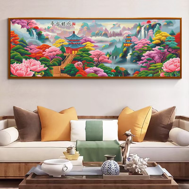 十字绣彩珠绣串珠绣圆珠子绣十字绣亭台楼阁人间仙境