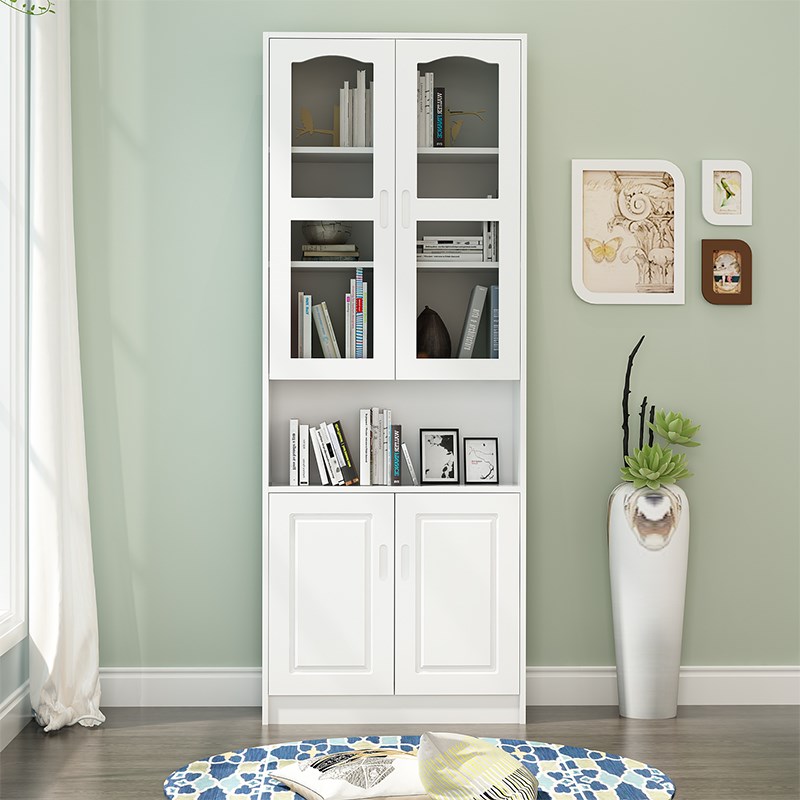 实木书柜书架带玻璃门组合简约现代D儿童松木落地书橱置物架储物