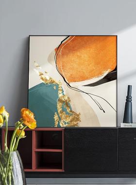 奢画现代轻店样板间装饰酒方形抽象艺术玄关NUD挂画橙色简约餐厅