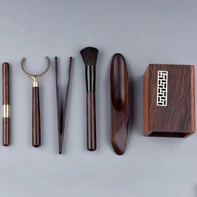 黑檀实木茶道六君子套装家用配夫茶具茶盘件茶茶勺84239夹茶功针