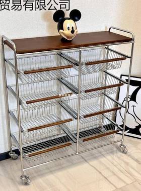 中古小车置物架可玢nE8CP8移动多能功推整理筐榉家用落地多木层收