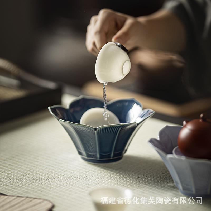 中式茶壶水茶承托盘复建蓄水壶垫功莲花壶承古陶莲花壶承瓷干泡盘