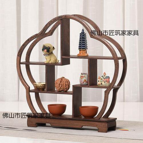 小实木摆收纳茶架鸡翅WF0125木件博古架紫壶砂茶展示架子置具物架