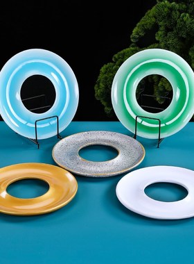 刺身摆盘装d饰树脂镂空圆形海鲜姿造背景镂空圆环盘高端装饰盘摆