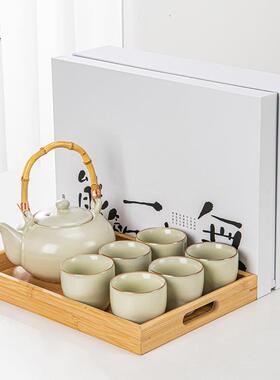 祥业具号茶壶家茶酒店待客大套装陶瓷提梁67137壶茶杯全套托盘用