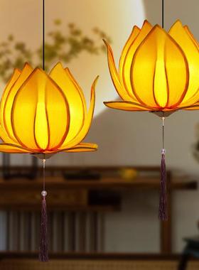 新中式庙会莲意花灯笼创布艺堂中风荷花ORG灯古风国佛茶楼禅意莲