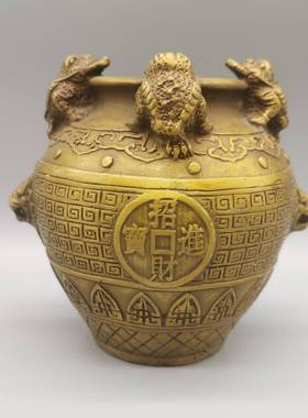 BRQ古玩铜器包收藏铜金蟾聚宝宝盆进四方来财造型精美浆润泽