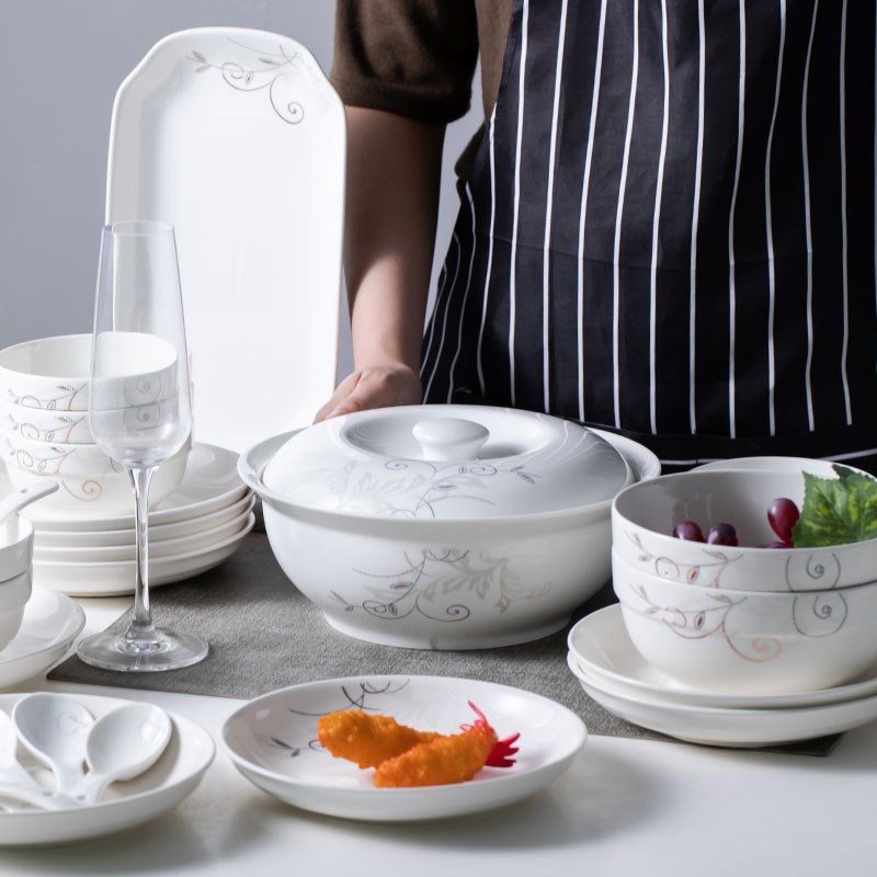 家用碗碟新款10人组合q创意大套装陶瓷餐具饭碗面碗盘子汤碗可微