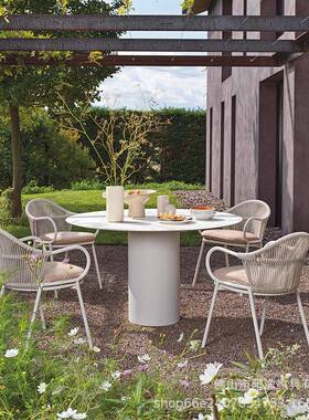 户外别墅桌椅组合庭院休藤编花园闲椅北桌桌欧露台阳TMY533台岩板